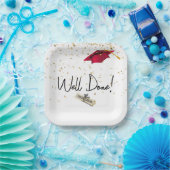 レッドキャップ付き卒業金ゴールド紙吹雪 ペーパープレート (パーティー)