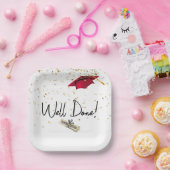 レッドキャップ付き卒業金ゴールド紙吹雪 ペーパープレート (パーティー)