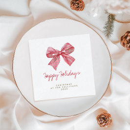 レッドキャンディストライプーボーパーソナライズされたホリデーパーティー スタンダードカクテルナプキン