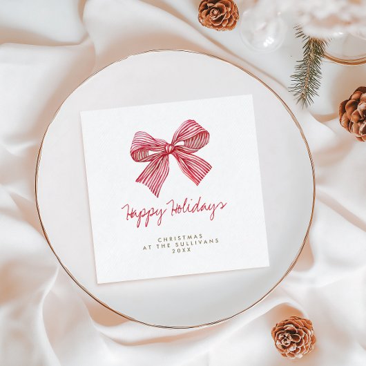 レッドキャンディストライプーボーパーソナライズされたホリデーパーティー スタンダードカクテルナプキン