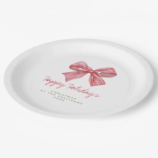 レッドキャンディストライプーボーパーソナライズされたホリデーパーティー ペーパープレート (アングル)