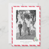 レッドキャンディストライプーモダンケイン写真ホリデーカード 招待状 (正面)