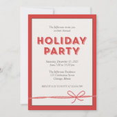 レッドキャンディーケーンボウストリングホリデークリスマスパーティー 招待状 (正面)
