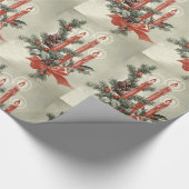 レッドキャンドルヴィンテージクリスマスカスタム ラッピングペーパー (角)