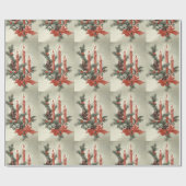 レッドキャンドルヴィンテージクリスマスカスタム ラッピングペーパー (フラット)