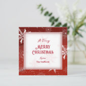 レッドキャンバスクリスマスカードに白い雪 招待状 (スタンド正面)