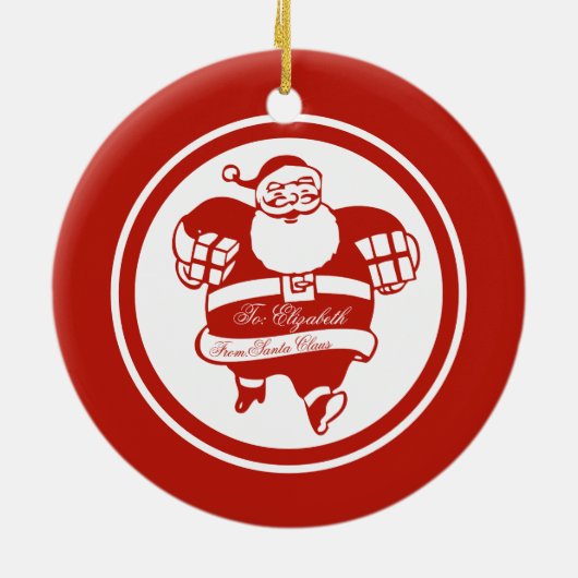 レッドキュイおもしろいーサンタクロース名前をカスタムするまたは文字 セラミックオーナメント (裏面)