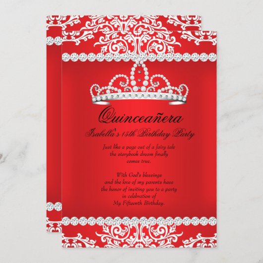 レッドキンセアニェラ15thバースデーパーティティアラ 招待状 (正面/裏面)