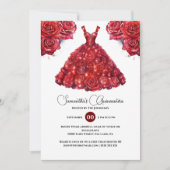 レッドキンセアニラエレガントバラ花15日 招待状 (正面)