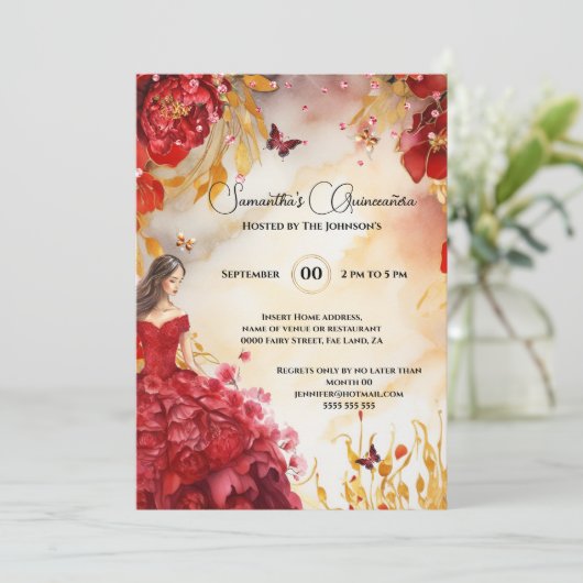 レッドキンセアニラ牡丹のフローラ花 招待状 (スタンド正面)