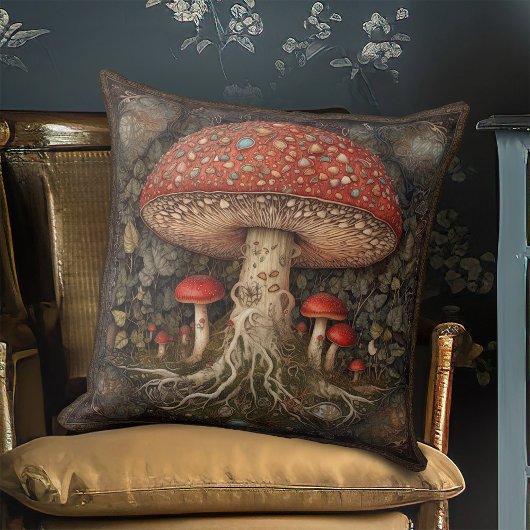 レッドキ素朴ッシュルームボタニカルコテージコアフェスティバル クッション
