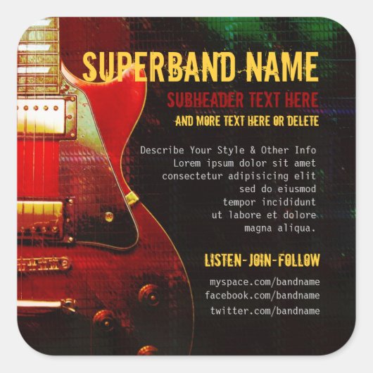 レッドギタグランジーすごいバンドスクエアプロモーションステッカー スクエアシール (正面)