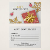 レッドギフトクリスマスボール金ゴールド雪片ギフトカード (正面&裏面)