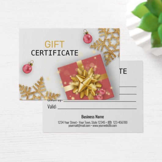 レッドギフトクリスマスボール金ゴールド雪片ギフトカード (デスク)