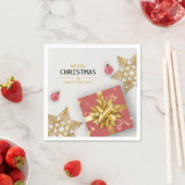 レッドギフトボックスクリスマスボール金ゴールド雪片 スタンダードカクテルナプキン (インサイチュ)