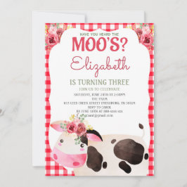 レッドギンガムカウウ誕生日ファームアニマルズ納屋周囲の庭 招待状