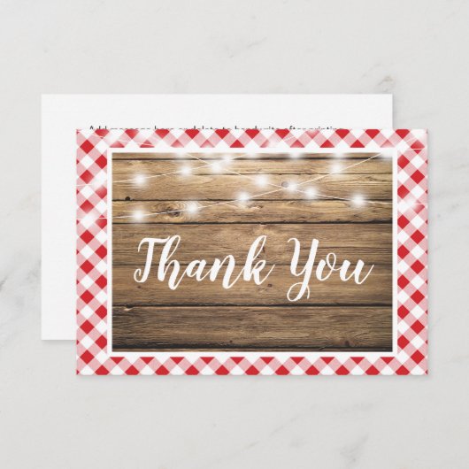 レッドギンガムサンキューウッド素朴イベントシャワー サンキューカード (正面/裏面)