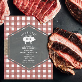 レッドギンガムシャルボードピグバーラップ誕生日Bbq 招待状
