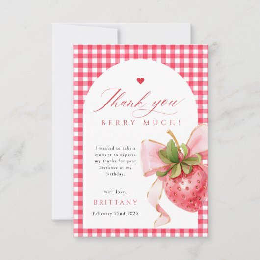 レッドギンガムストロベリー誕生日サンキューカード サンキューカード (正面)