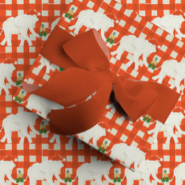 レッドギンガムチェックのホワイトエレファント クリスマスパーティー ラッピングペーパー