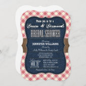レッドギンガムデニムブライダルシャワー招待 招待状 (正面/裏面)