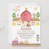 レッドギンガムファームアニマルズ納屋周囲の庭誕生日 招待状 (正面)