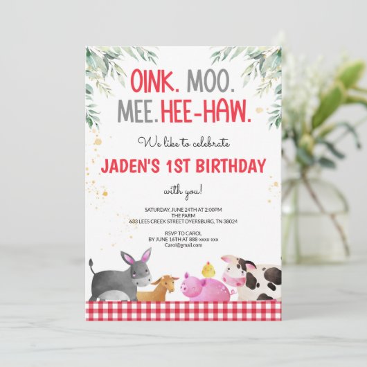 レッドギンガムファームアニマルズ誕生日納屋周囲の庭 招待状 (スタンド正面)