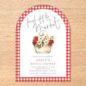 レッドギンガムフレッシュオフマーケットブライダルシャワーアーチ アクリル招待状 (正面)