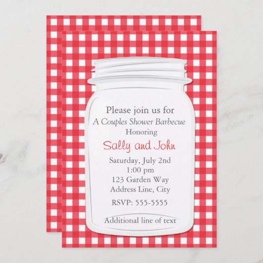 レッドギンガムメイスンジャークカントリーピクニックサマー招待状 招待状 (正面/裏面)