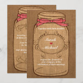 レッドギンガム&バーラップのメイソン結婚ジャー 招待状 (正面/裏面)