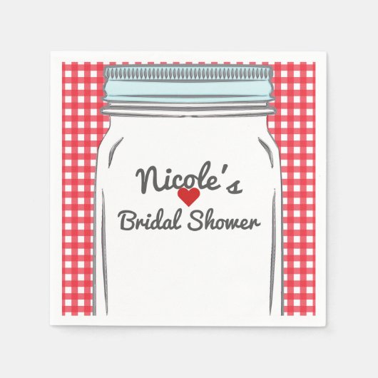 レッドギンガム&ブルーメイソンジャール素朴カントリーパーティー スタンダードカクテルナプキン (正面)