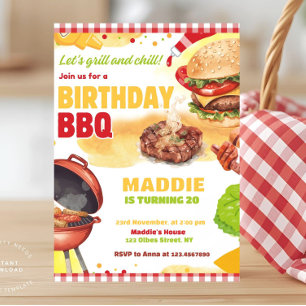 レッドギンガムBBQバーベキュー誕生日パーティー招待状 招待状