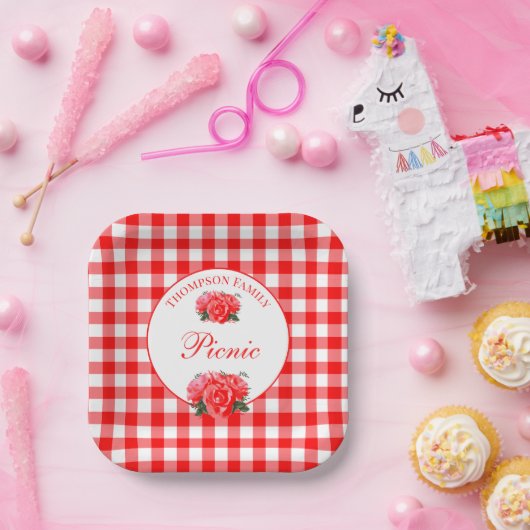 レッドギンパーソナライズされたガムバッファローピクニックスクエア ペーパープレート (パーティー)