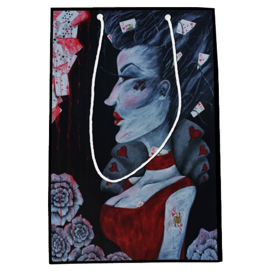 レッドクイーンハートアリスワンダーランドバラゴシックアート ミディアムペーパーバッグ (正面)