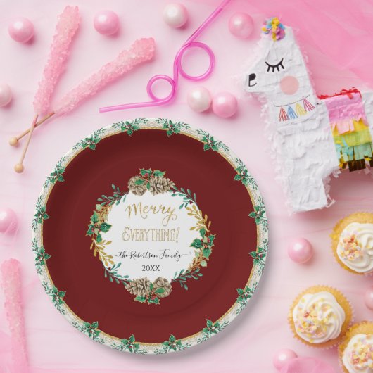 レッドクエレガントリスマスホリーウォーター色金ゴールドファミリー ペーパープレート (パーティー)