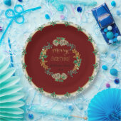 レッドクエレガントリスマスホリーウォーター色金ゴールドファミリー ペーパープレート (パーティー)