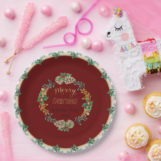レッドクエレガントリスマスホリーウォーター色金ゴールドファミリー ペーパープレート (パーティー)