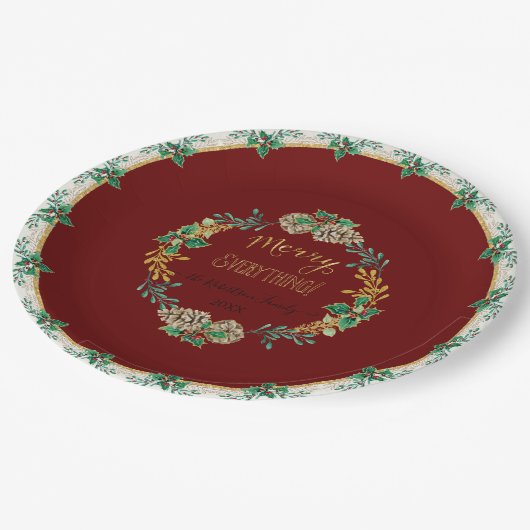 レッドクエレガントリスマスホリーウォーター色金ゴールドファミリー ペーパープレート (アングル)