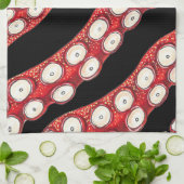 レッドクラクンタコ触手ブラック キッチンタオル (折り畳み)