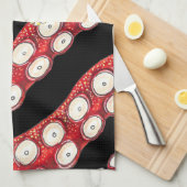 レッドクラクンタコ触手ブラック キッチンタオル (四つ折り)