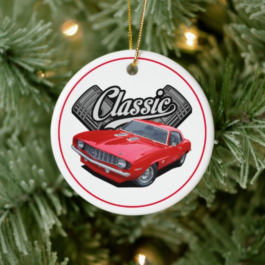 レッドクラシックカー セラミックオーナメント (ツリー)