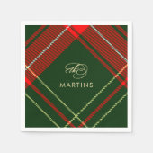 レッドクラシック&グリーンプレイド名前をカスタムするホリデー スタンダードカクテルナプキン (正面)