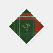 レッドクラシック&グリーンプレイド名前をカスタムするホリデー スタンダードカクテルナプキン (角)