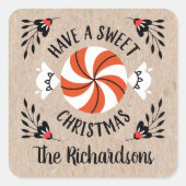 レッドクラフトクリスマスペパーミントキャンディーギフトラベル スクエアシール (正面)