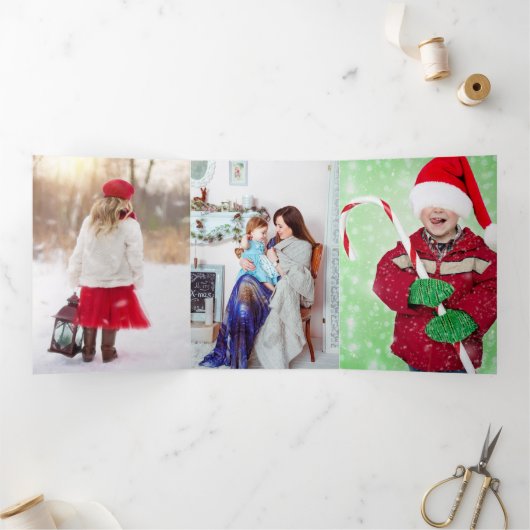 レッドクラフト紙写真パーソナライズされたクリスマス 三つ折りクリスマスカード (内部)