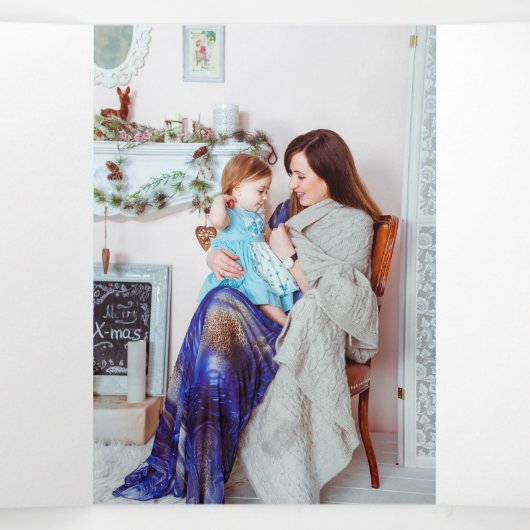 レッドクラフト紙写真パーソナライズされたクリスマス 三つ折りクリスマスカード (内部中)