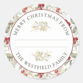 レッドクランベリーのクリスマスグリーンの食べ物の贈り物 ラウンドシール