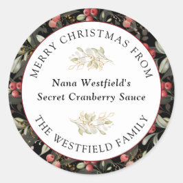 レッドクランベリーのクリスマスグリーンの食べ物の贈り物 ラウンドシール