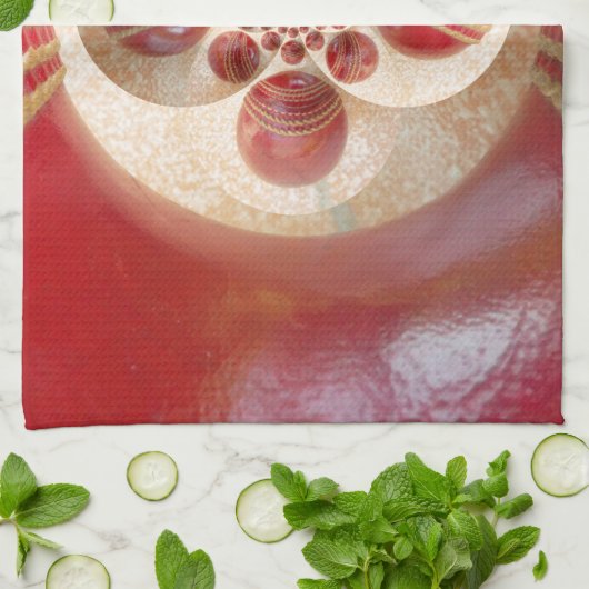 レッドクリケットボール抽象芸術アートプリントデザイン キッチンタオル (折り畳み)