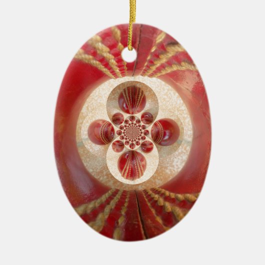 レッドクリケットボール抽象芸術アートプリントデザイン セラミックオーナメント (正面)